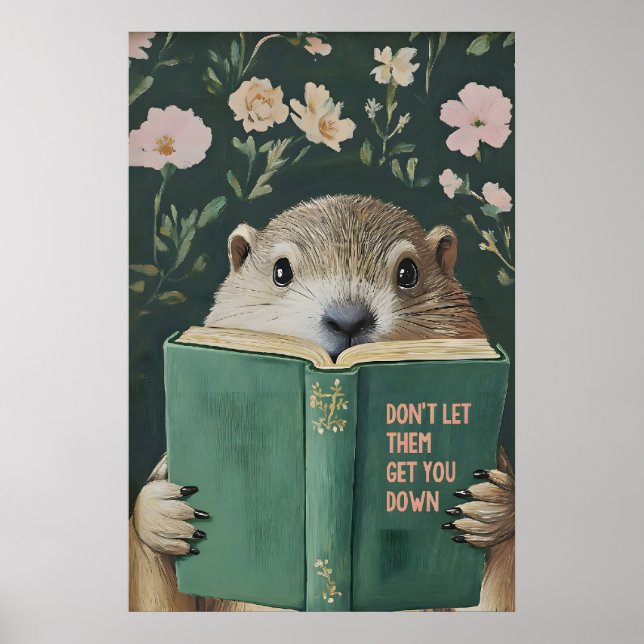 Whimsical Groundhog Reading Book Art Print (Front)