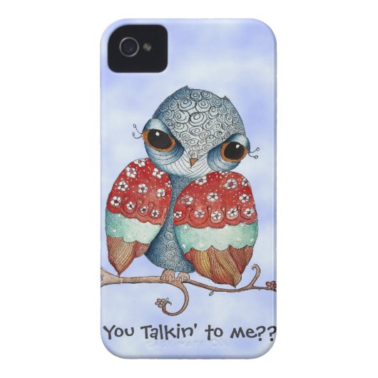 Whimsical Grumpy Owl iPhone 4 Case (Back)