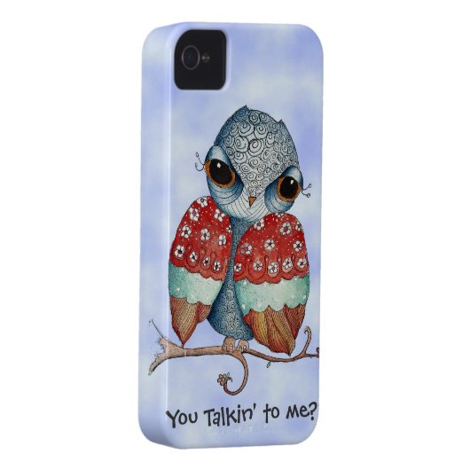 Whimsical Grumpy Owl iPhone 4 Case (Back/Right)