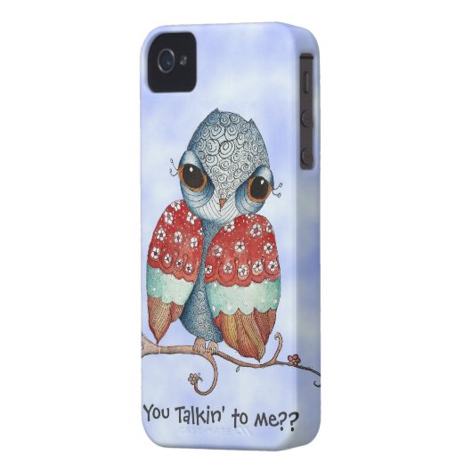 Whimsical Grumpy Owl iPhone 4 Case (Back Left)