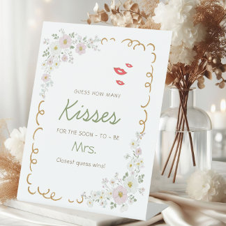 Whimsical Guess How Many Kisses Bridal Shower Pedestal Sign