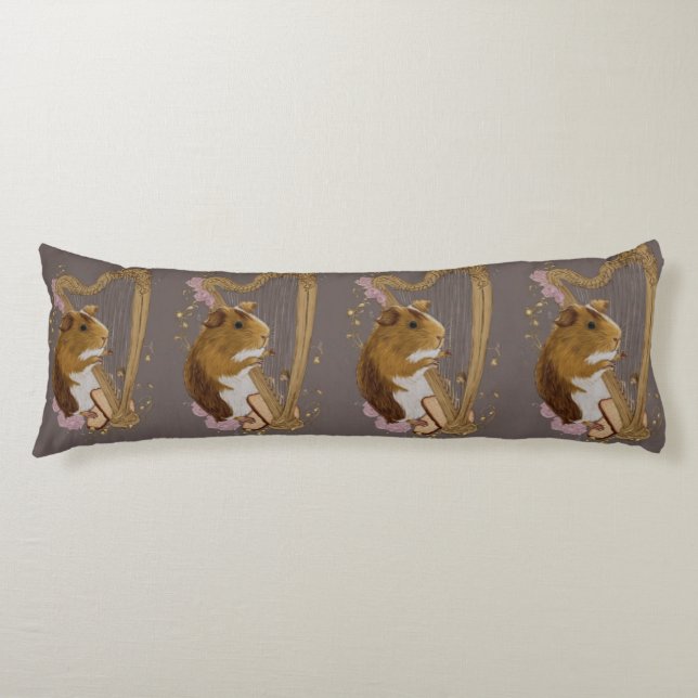 Whimsical Guinea Pig Harpist  Body Pillow (Front)