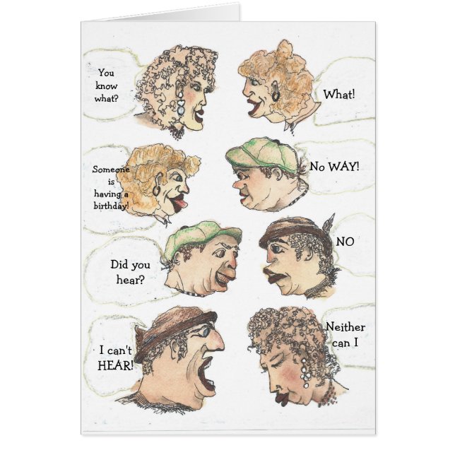 Whimsical guys and gals humorous birthday cards (Front)