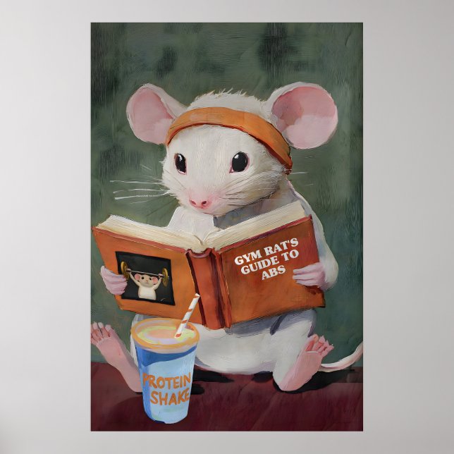Whimsical Gym Rat's Guide to Abs - Funny Animal Poster (Front)