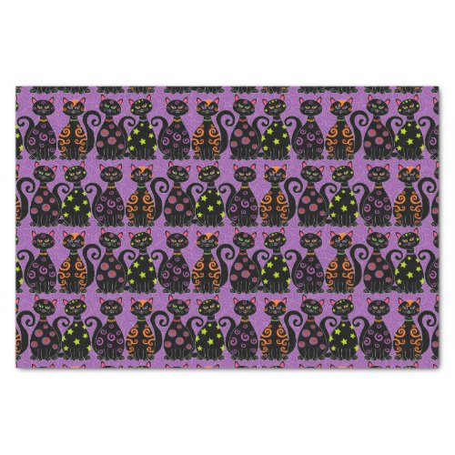 Whimsical Halloween Cats Pattern Tissue Paper