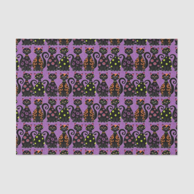 Whimsical Halloween Cats Pattern Tissue Paper (Front)
