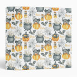 Whimsical Halloween Cauldron and Cats Pattern 3 Ring Binder