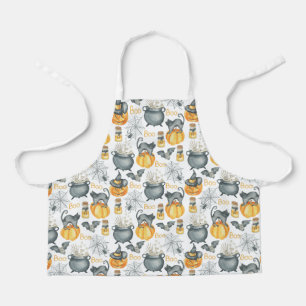 Whimsical Halloween Cauldron and Cats Pattern Apron