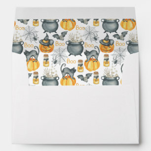 Whimsical Halloween Cauldron and Cats Pattern Envelope