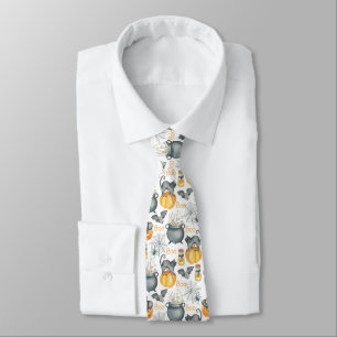 Whimsical Halloween Cauldron and Cats Pattern Neck Tie