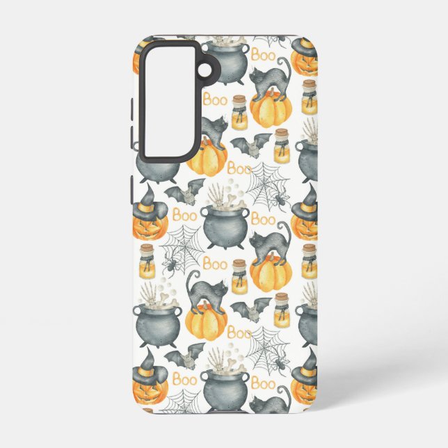 Whimsical Halloween Cauldron and Cats Pattern Samsung Galaxy Case (Back)
