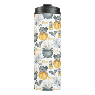 Whimsical Halloween Cauldron and Cats Pattern Thermal Tumbler