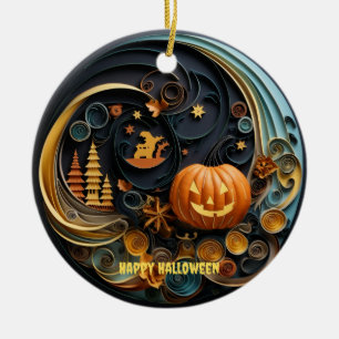 Whimsical Halloween Ceramic Ornament, Paper Quill Ceramic Ornament