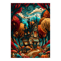 Whimsical Halloween Cottage Autumn Forest