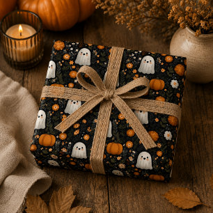 Whimsical Halloween Cute Ghosts & Pumpkins Design Wrapping Paper Sheets