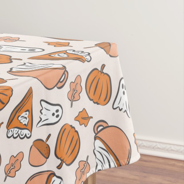 Whimsical Halloween Fall Ghosts Pumpkin Pie Acorn Tablecloth (In Situ)