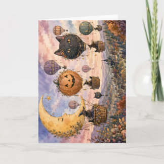 Whimsical Halloween Fantasy Hot Air Balloon Holiday Card