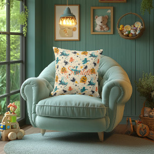 Whimsical Halloween Ghost and Pumpkin Pattern Throw Pillow