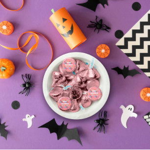 Whimsical Halloween ghosts on pink, custom Hershey®'s Kisses®
