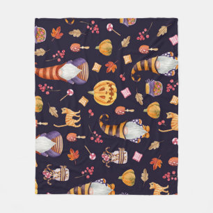 Whimsical Halloween: Gnomes & Pumpkins Fleece Blanket