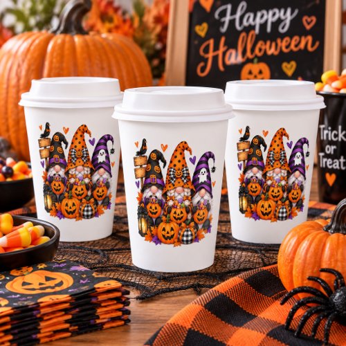 Whimsical Halloween Gnomes Spooky Jack-O-Lanterns Paper Cups