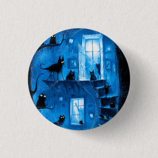 Whimsical Halloween Gothic Spooky Black Cats Button
