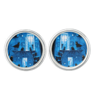 Whimsical Halloween Gothic Spooky Black Cats Cufflinks