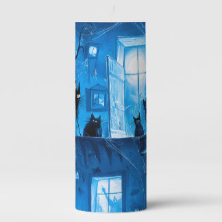 Whimsical Halloween Gothic Spooky Black Cats Pillar Candle