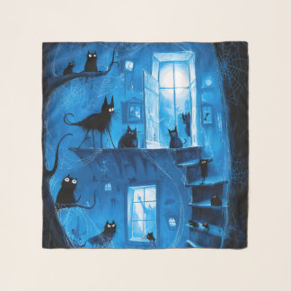Whimsical Halloween Gothic Spooky Black Cats Scarf