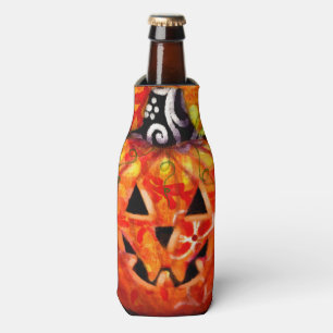 Whimsical Halloween Jack-O-Lantern Abstract  Bottle Cooler