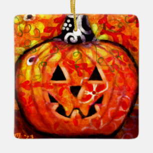 Whimsical Halloween Jack-O-Lantern Abstract  Ceramic Ornament