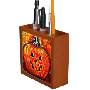 Whimsical Halloween Jack-O-Lantern Abstract Orange Desk Organizer
