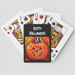 Whimsical Halloween Jack-O-Lantern Abstract Orange Poker Cards