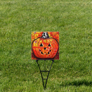 Whimsical Halloween Jack-O-Lantern Abstract Sign