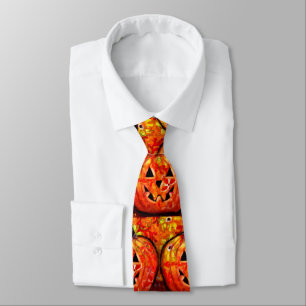Whimsical Halloween Jack O Lantern Floral Orange Neck Tie