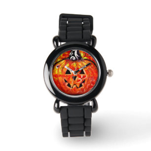 Whimsical Halloween Jack O Lantern Floral Orange Watch