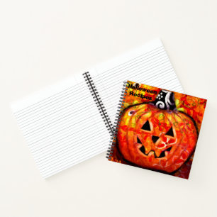 Whimsical Halloween Jack O Lantern Floral Recipe Notebook