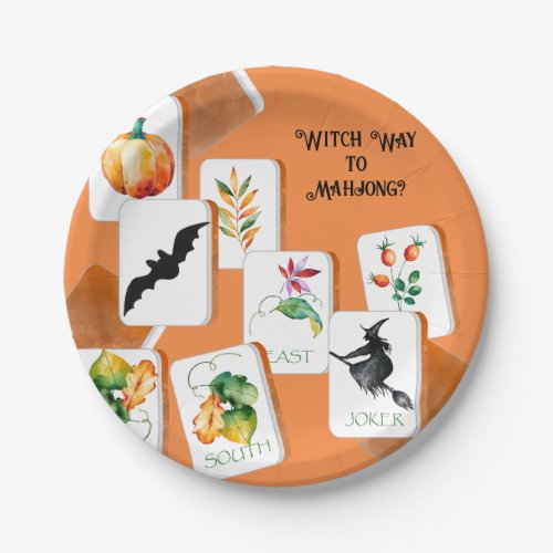 Whimsical Halloween Mahjong Tiles Paper Plates