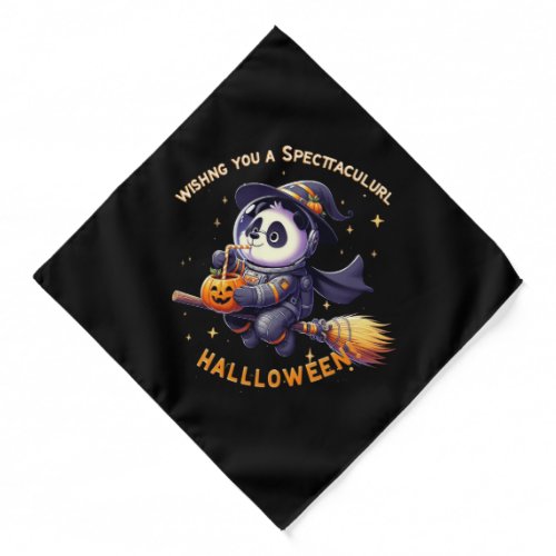 Whimsical Halloween Night Panda Astronaut Glides  Bandana