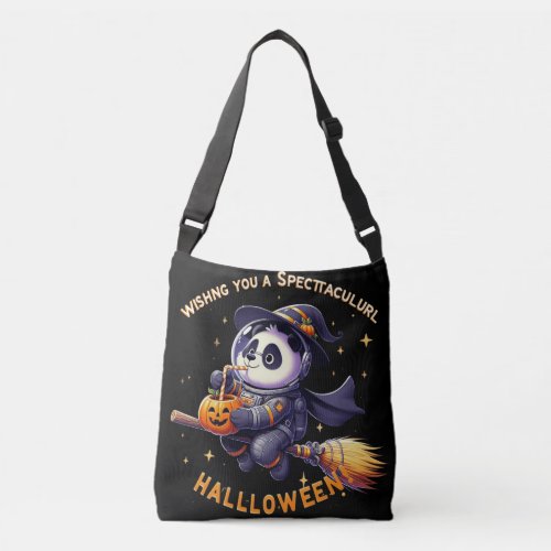 Whimsical Halloween Night Panda Astronaut Glides  Crossbody Bag