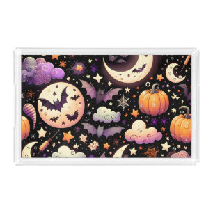 Whimsical Halloween Night Sky Pattern Acrylic Tray