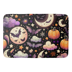 Whimsical Halloween Night Sky Pattern Bath Mat