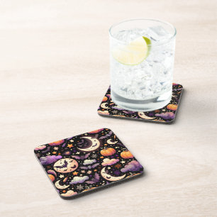 Whimsical Halloween Night Sky Pattern Beverage Coaster