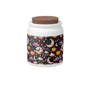 Whimsical Halloween Night Sky Pattern Candy Jar