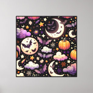 Whimsical Halloween Night Sky Pattern Canvas Print