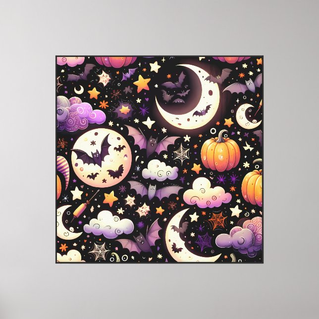 Whimsical Halloween Night Sky Pattern Canvas Print (Front)