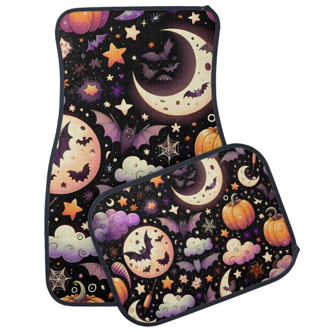 Whimsical Halloween Night Sky Pattern Car Floor Mat (Set)