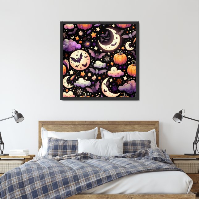 Whimsical Halloween Night Sky Pattern Framed Art (Bedroom)