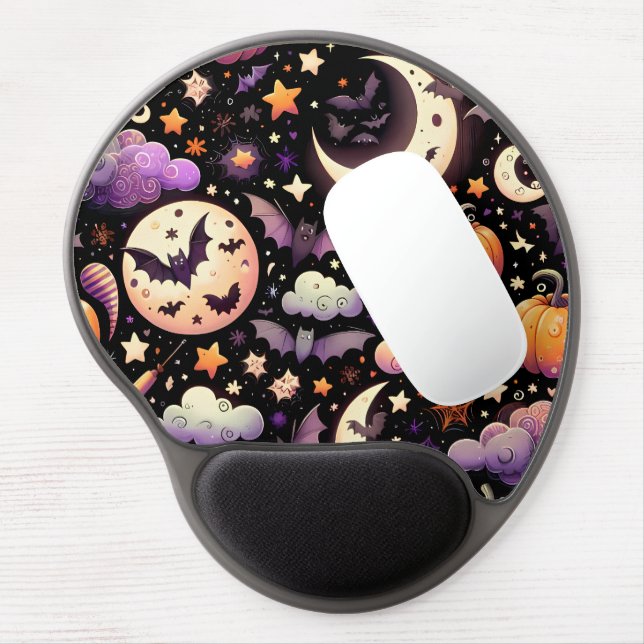 Whimsical Halloween Night Sky Pattern Gel Mouse Pad (Left Side)