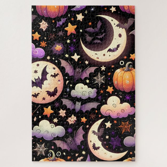 Whimsical Halloween Night Sky Pattern Jigsaw Puzzle (Vertical)